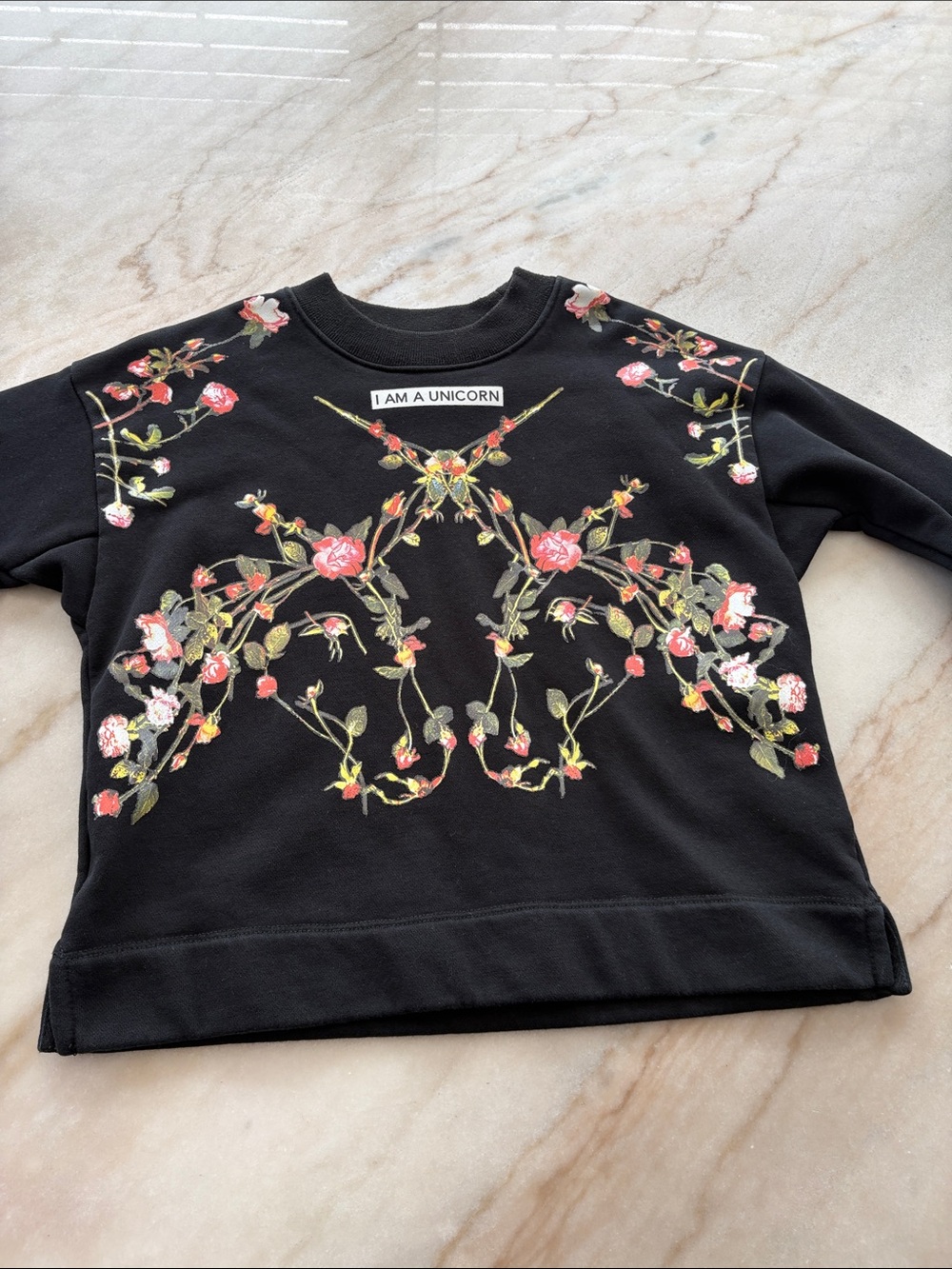 Burberry Black Kids Sweatshirt with Multicolor Floral Embroidery